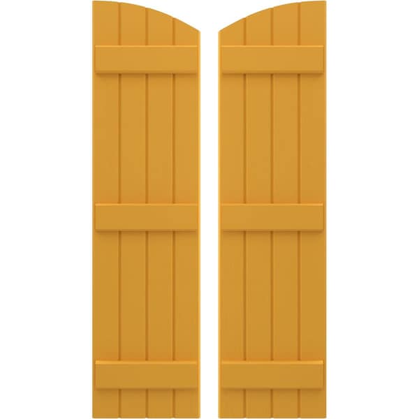 Ekena Millwork Americraft 4-Board (3 Batten) Wood Joined Board-n-Batten Shutters w/Ellipt Top, ARW401BE414X77TUH, PR ARW401BE414X77TUH - main